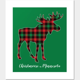 "Christmoose In Minnesota" Moose Buffalo Red & Green Plaid MN Christmas Posters and Art